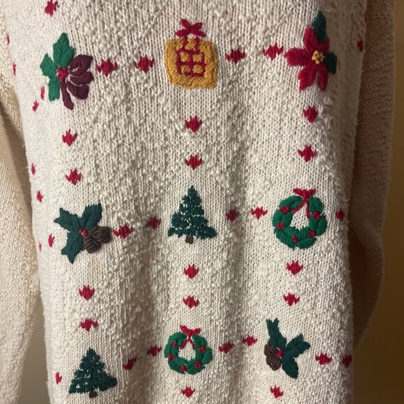 VTG Liz Claiborne Womens Christmas Knit Sweater Sz L Embroidered Retro Holiday - Picture 5 of 14